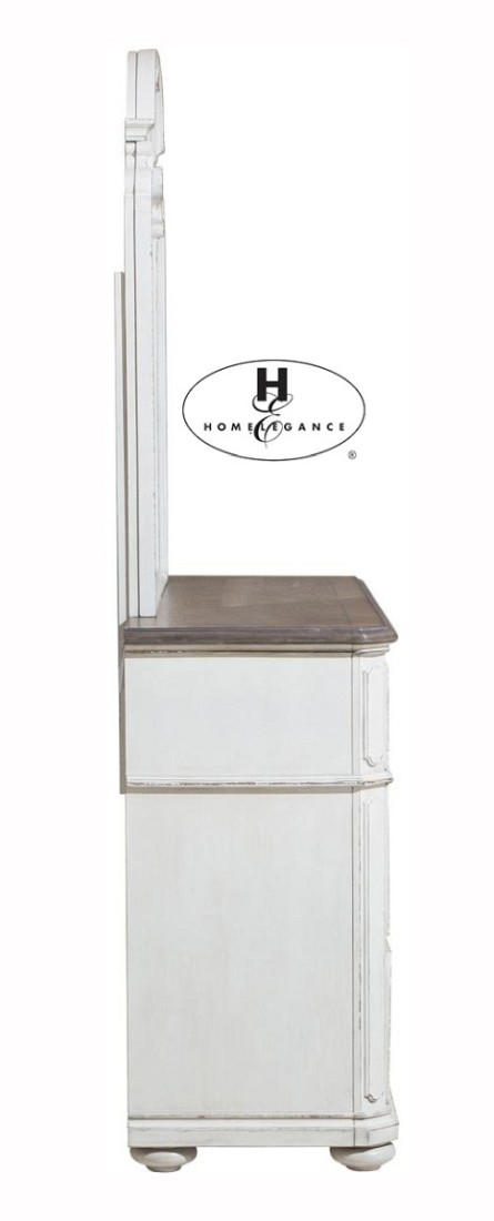 Τουαλέτα με καθρέπτη Willowick της Home Elegance®, σε χρώμα λευκό με πατίνα πολυκαιρισμένου επίπλου και επτά συρτάρια.