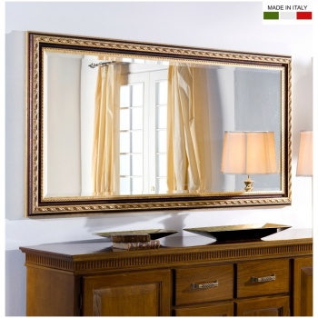 Επιτοίχιος ιταλικός ορθογώνιος καθρέπτης, με φαρδιά ανάγλυφη κορνίζα, σε χρώμα καφέ και χρυσό.