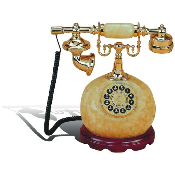 Κλασσικό τηλέφωνο, με μπεζ - μελί μάρμαρο και χρυσά μεταλλικά μέρη.