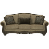Τριθέσιος καναπές Briaroaks, από την Ashley®. Με σκαλίσματα στον ξύλινο σκελετό και ταπετσαρία σε καφέ-ο-λε χρώμα και τρία διακοσμητικά μαξιλάρια.