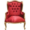 Πολυθρόνα μπερζέρα, με χρυσαφί σκαλιστό σκελετό, καπιτονέ υψηλή πλάτη και αφράτο μαξιλάρι καθίσματος, σε κόκκινο χρώμα.
