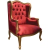 Πολυθρόνα μπερζέρα, με χρυσαφί σκαλιστό σκελετό, καπιτονέ υψηλή πλάτη και αφράτο μαξιλάρι καθίσματος, σε κόκκινο χρώμα.
