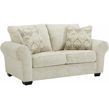 Ευρύχωρος διθέσιος καναπές σαλονιού Haisley της Ashley, με παχιά μαξιλάρια και ταπετσαρία από χοντρό ύφασμα σε χρώμα ελεφαντοστού.