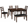 Τραπεζαρία Coviar 6 τμχ. από την Ashley, με παραλληλόγραμμο ξύλινο τραπέζι και κλασικές καρέκλες με ξύλινη κλιμακωτή πλάτη και πάγκο.