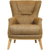 Πολυθρόνα σε κλασική γραμμή, με μαξιλάρι καθίσματος και ταπετσαρία σε φωτεινό καφέ χρώμα. Στηρίζεται σε τέσσερα εμφανή πόδια.