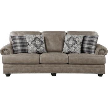 Τριθέσιος καναπές Franklin της Homelegance, με αποσπώμενα μαξιλάρια πλάτης και καθίσματος, εμφανή ξύλινα πόδια και τέσσερα διακοσμητικά μαξιλαράκια.